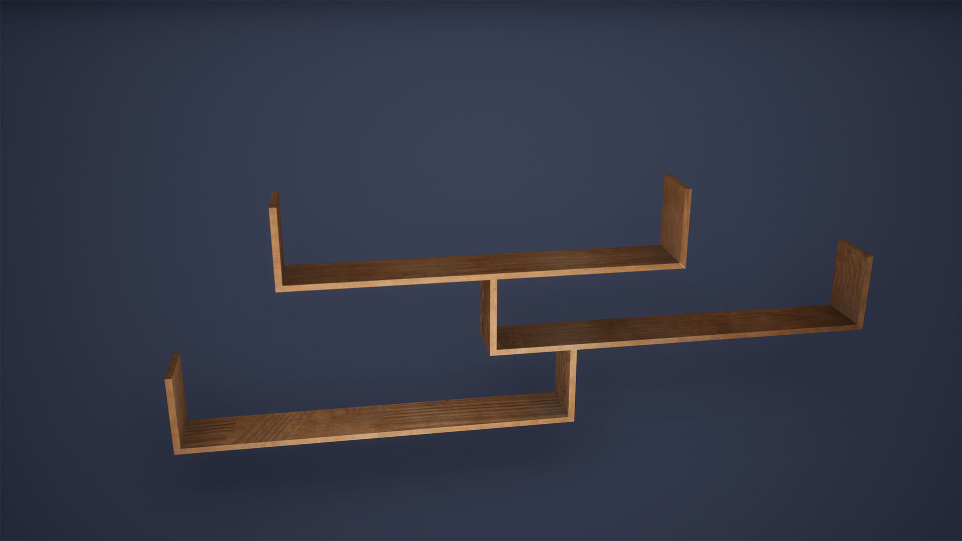 Shelf Low Poly Game Ready three wooden shelves Low-poly 3D model_3