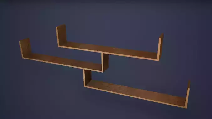 Shelf Low Poly Game Ready three wooden shelves