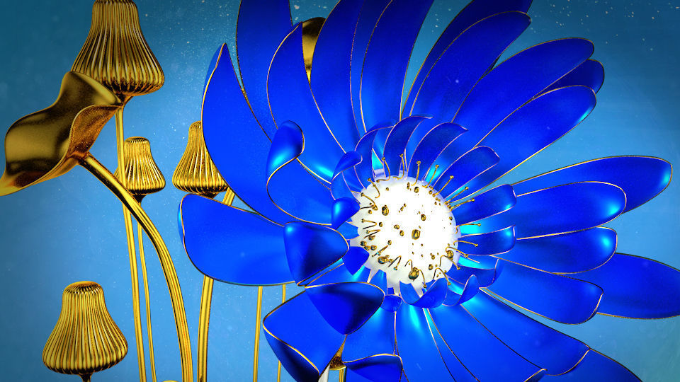 3d Blue Flower Animated 3D model_10