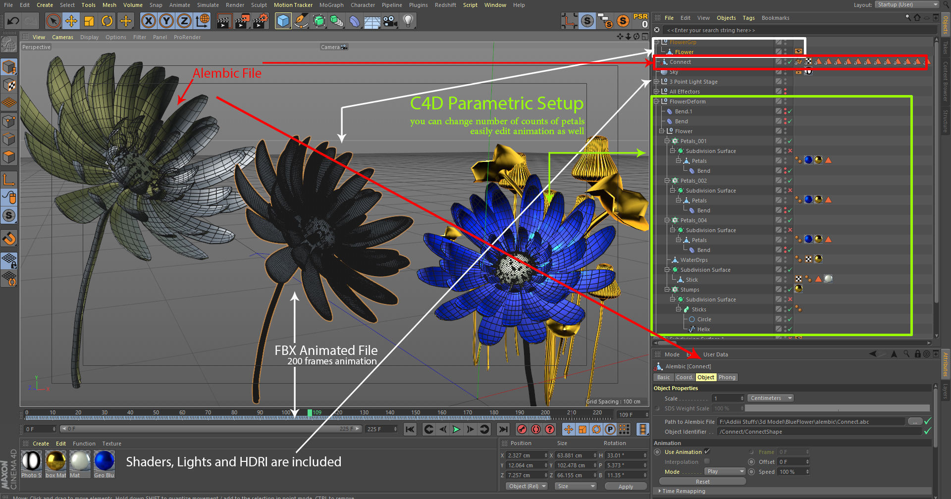 3d Blue Flower Animated 3D model_4