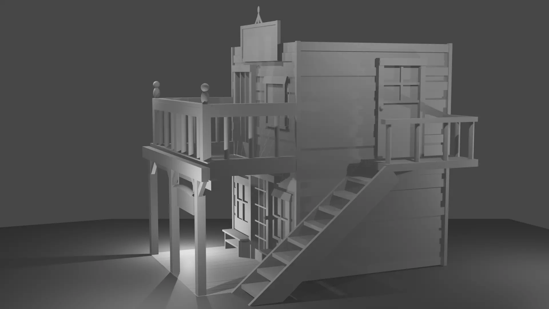House with stairs 3D model_0