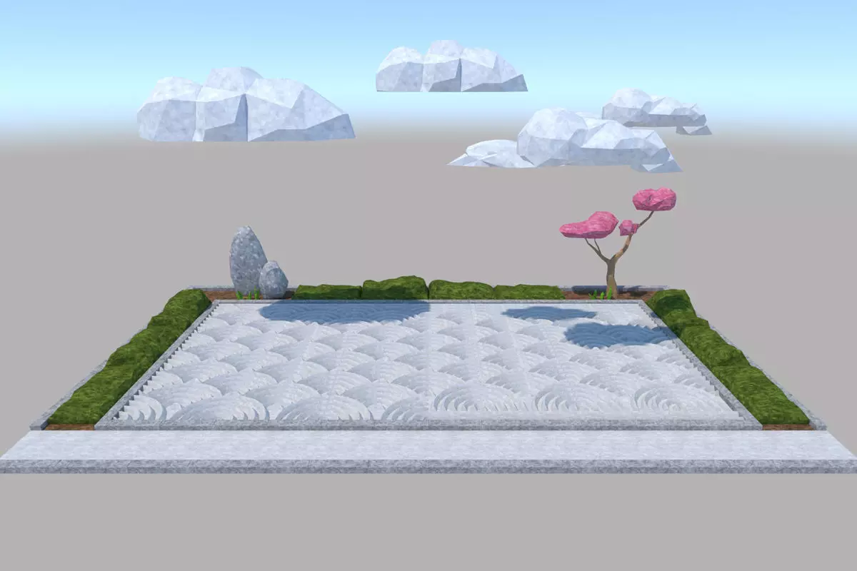 Japanese garden Karesansui pattern Qinghai wave 3D model_0