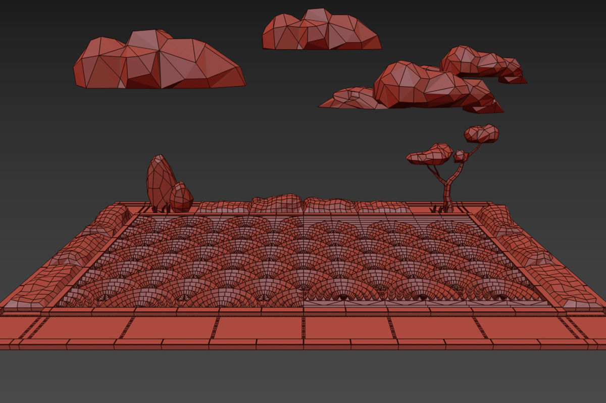 Japanese garden Karesansui pattern Qinghai wave 3D model_6