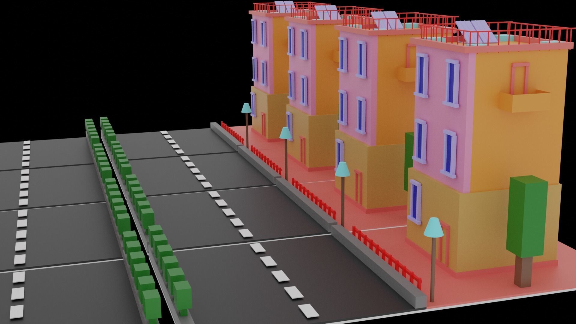 House city with two buildings and road Free 3D print model_1