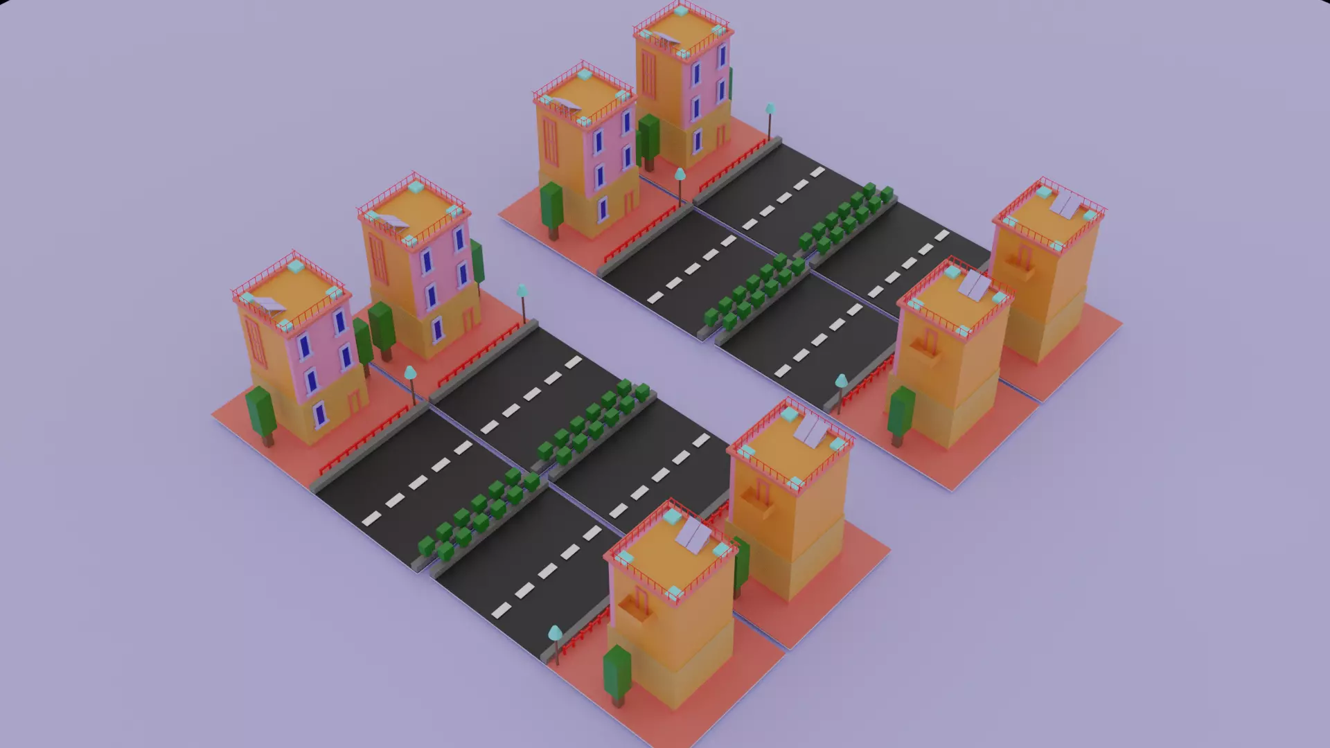 House city with two buildings and road Free 3D print model_0