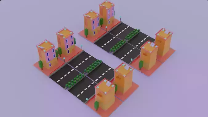 House city with two buildings and road