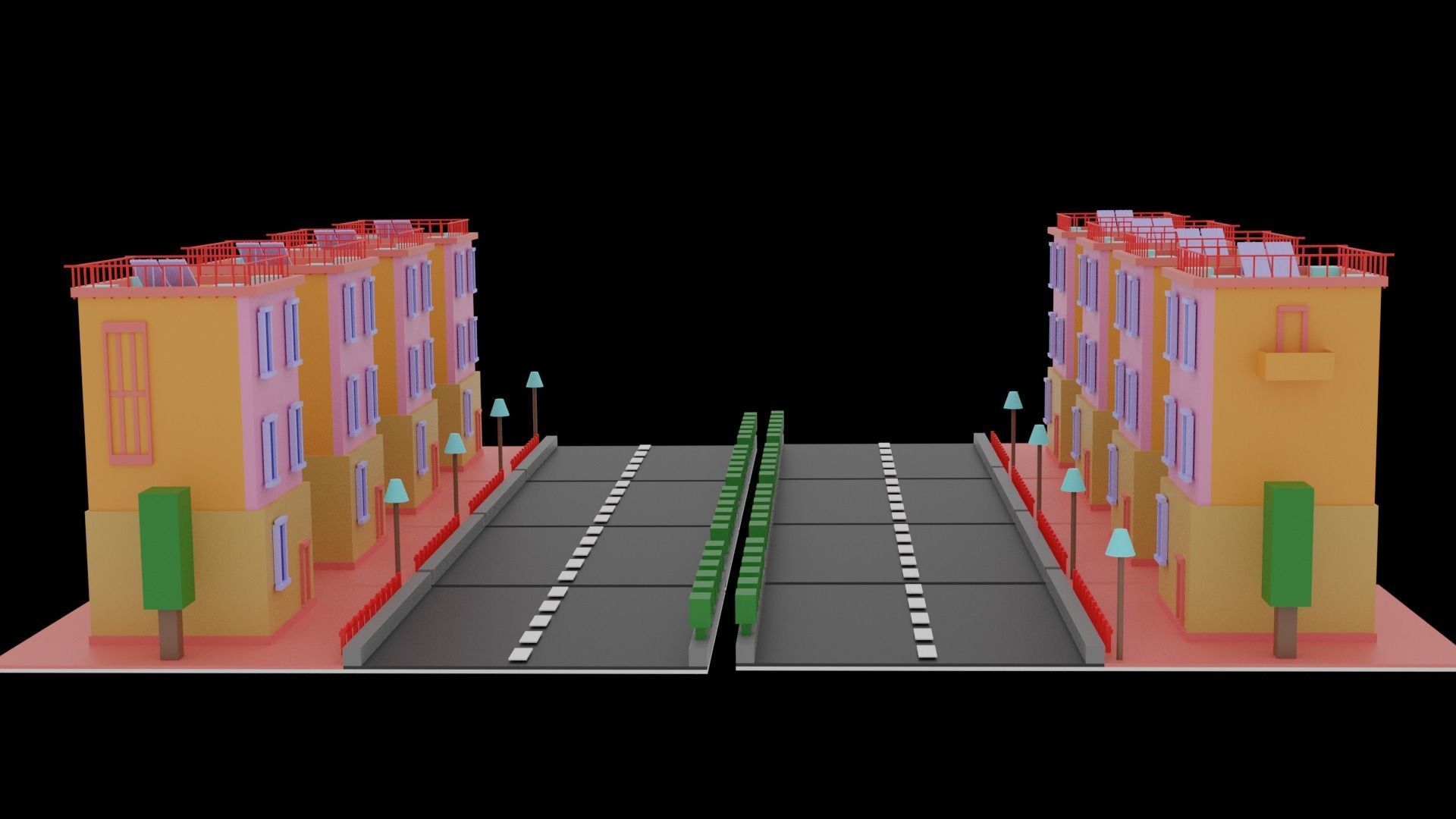 House city with two buildings and road Free 3D print model_3