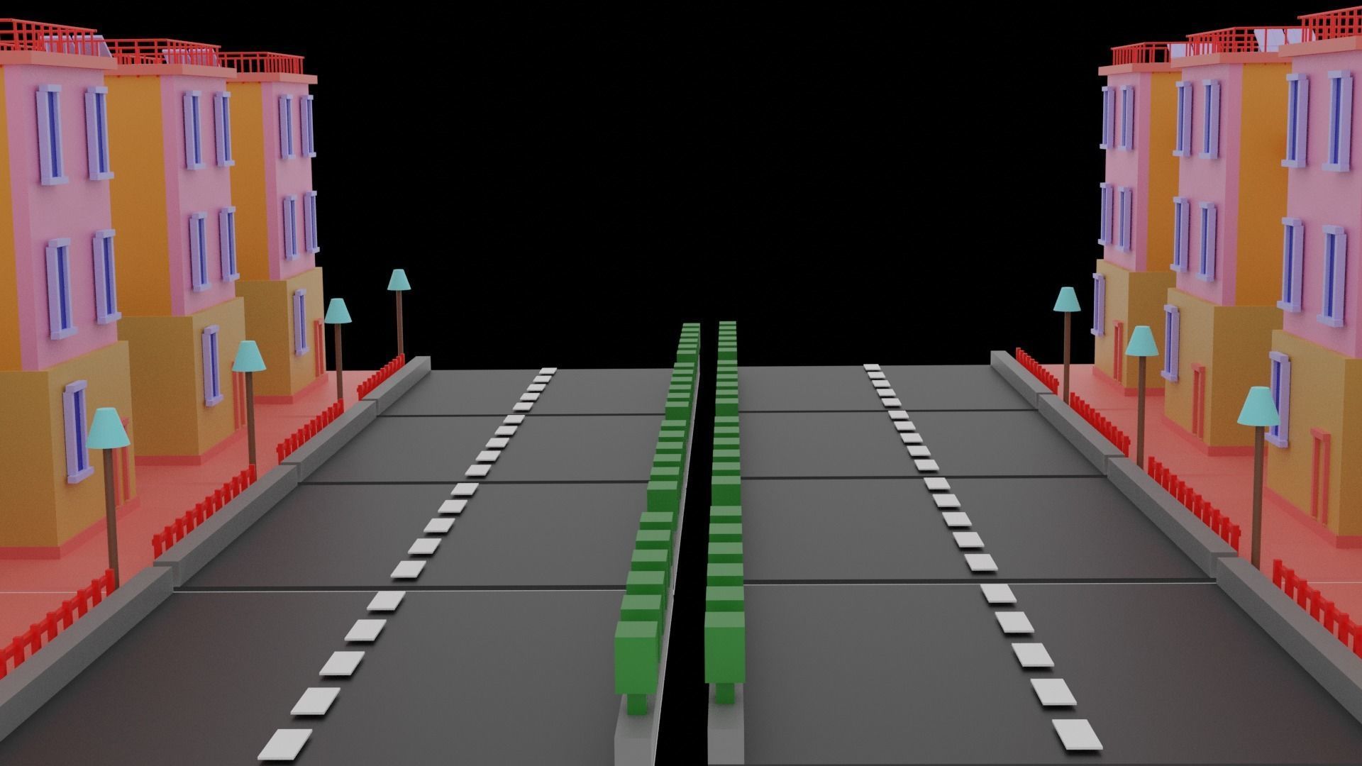 House city with two buildings and road Free 3D print model_2