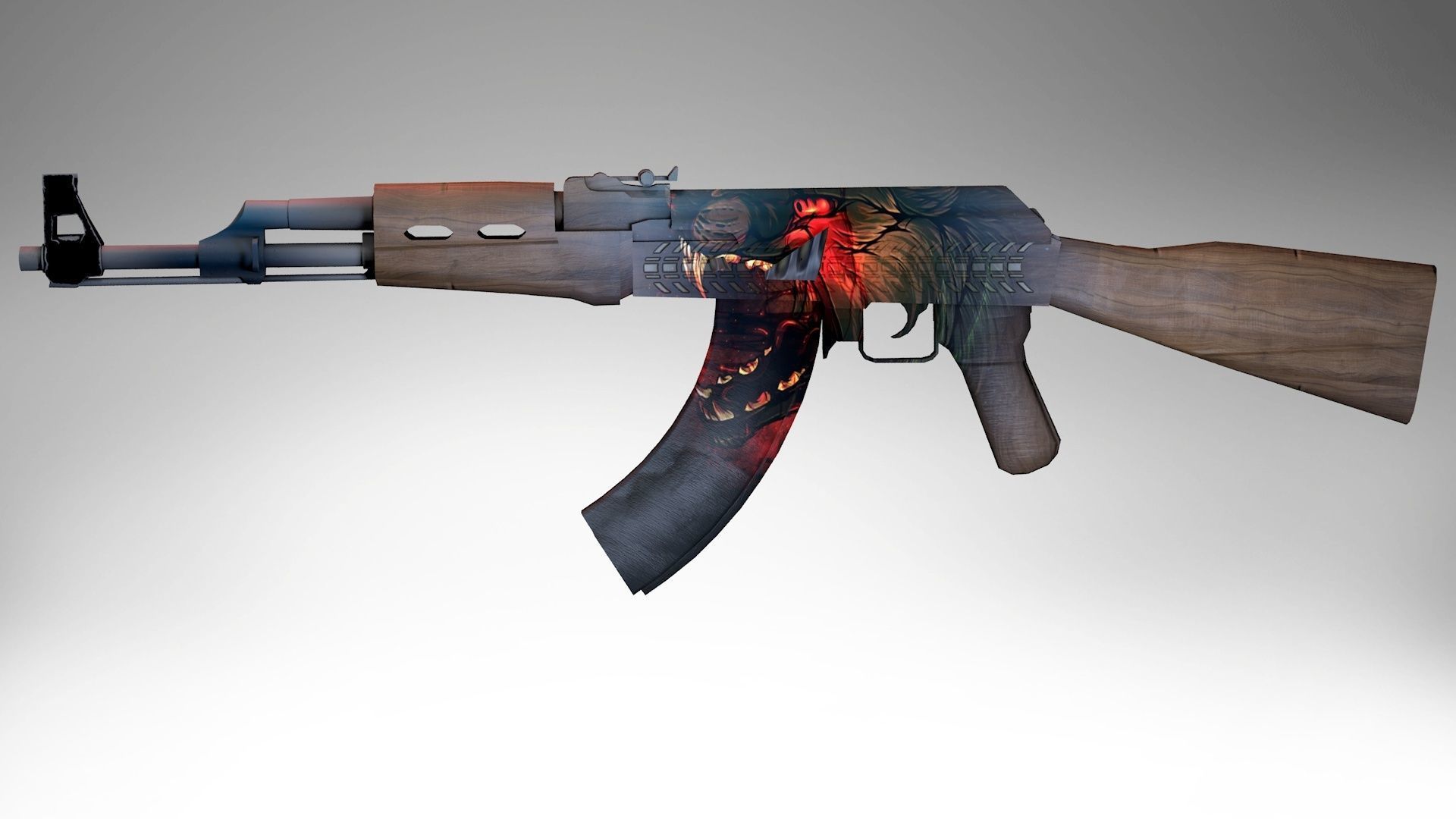AK-47 low poly 3d model rifle Low-poly 3D model_2