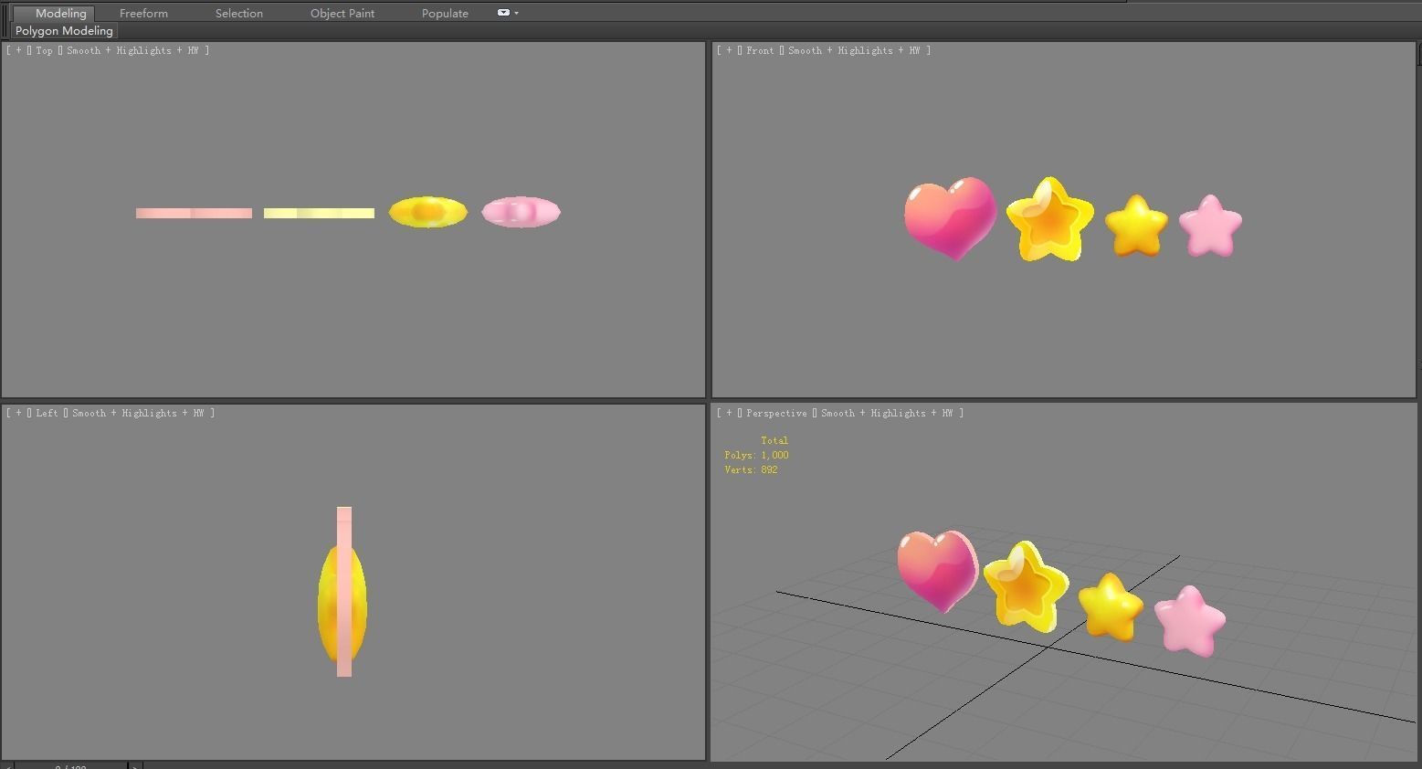 Cartoon love  heart - five-pointed star Low-poly 3D model_3