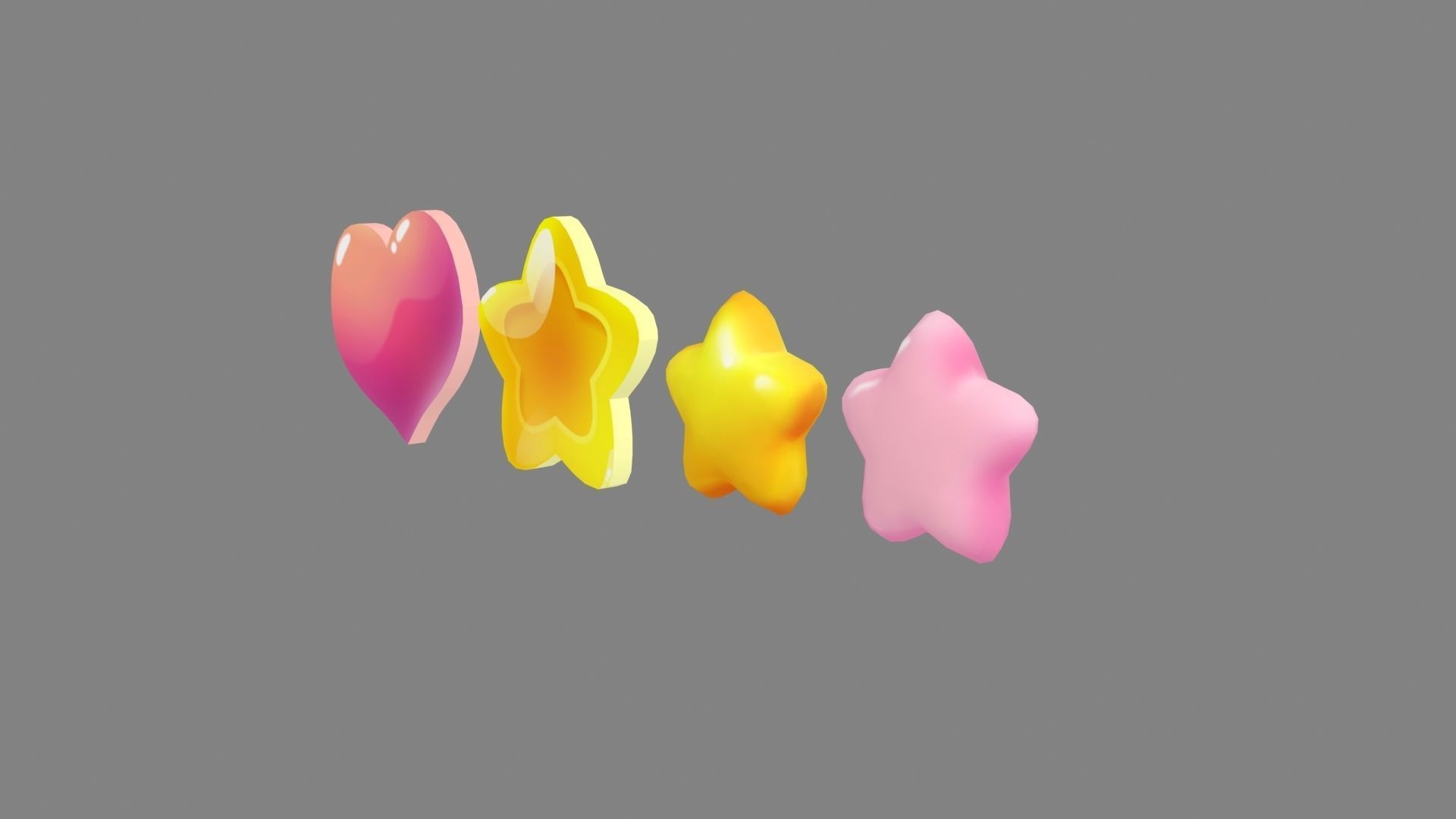 Cartoon love  heart - five-pointed star Low-poly 3D model_1