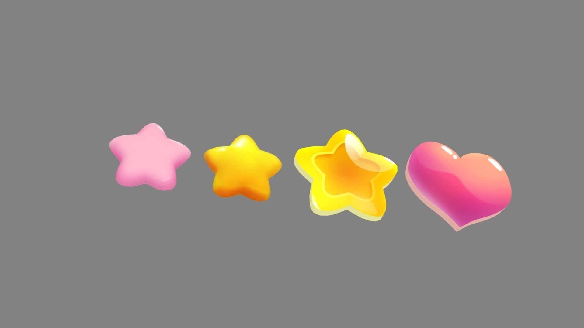 Cartoon love  heart - five-pointed star Low-poly 3D model_2