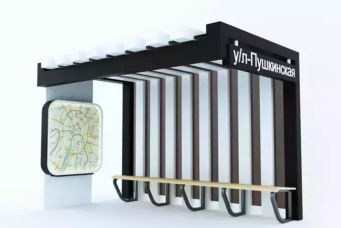 Low-Poly 3D model way to design public bus stop