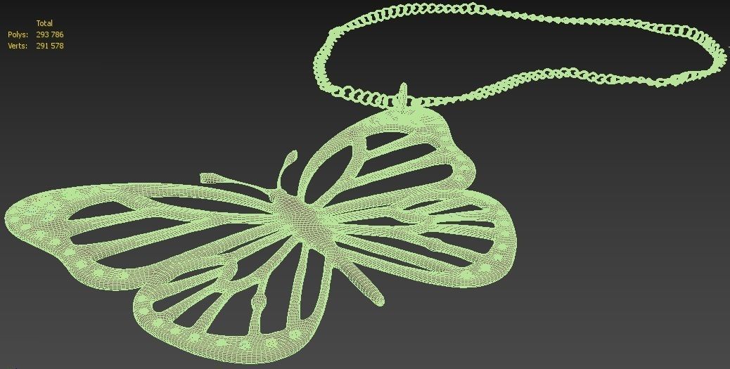 The Pendant colorful butterfly on silver chain 3D model_9
