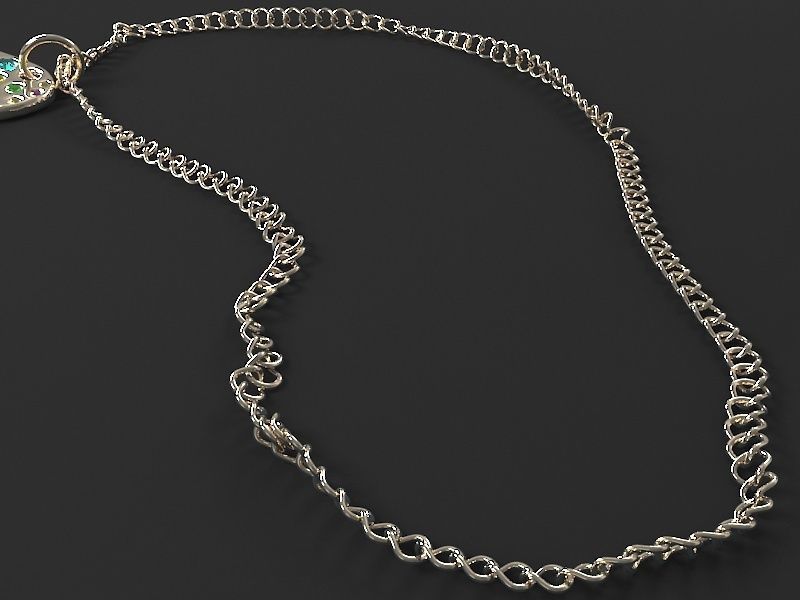 The Pendant colorful butterfly on silver chain 3D model_4