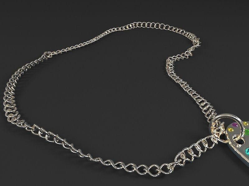 The Pendant colorful butterfly on silver chain 3D model_5