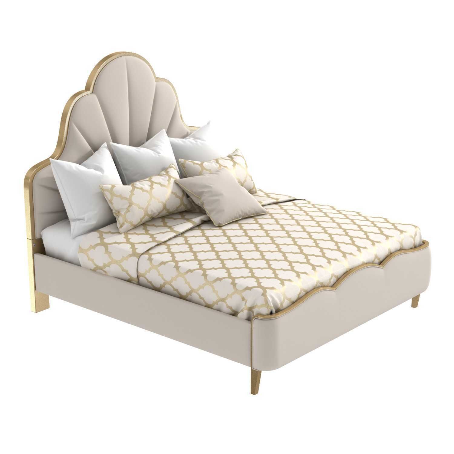 Michael Amini AICO MALIBU CREST Cal King Scalloped Panel Bed 3D model_1
