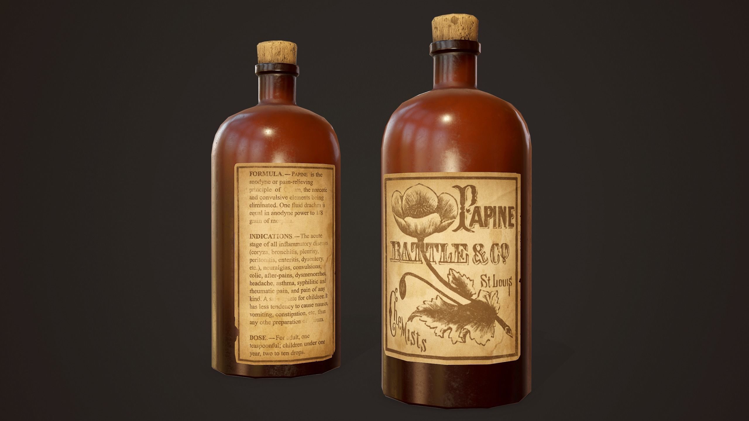 Antique Apothecary Bottles - PBR Game Ready Low-poly 3D model_5
