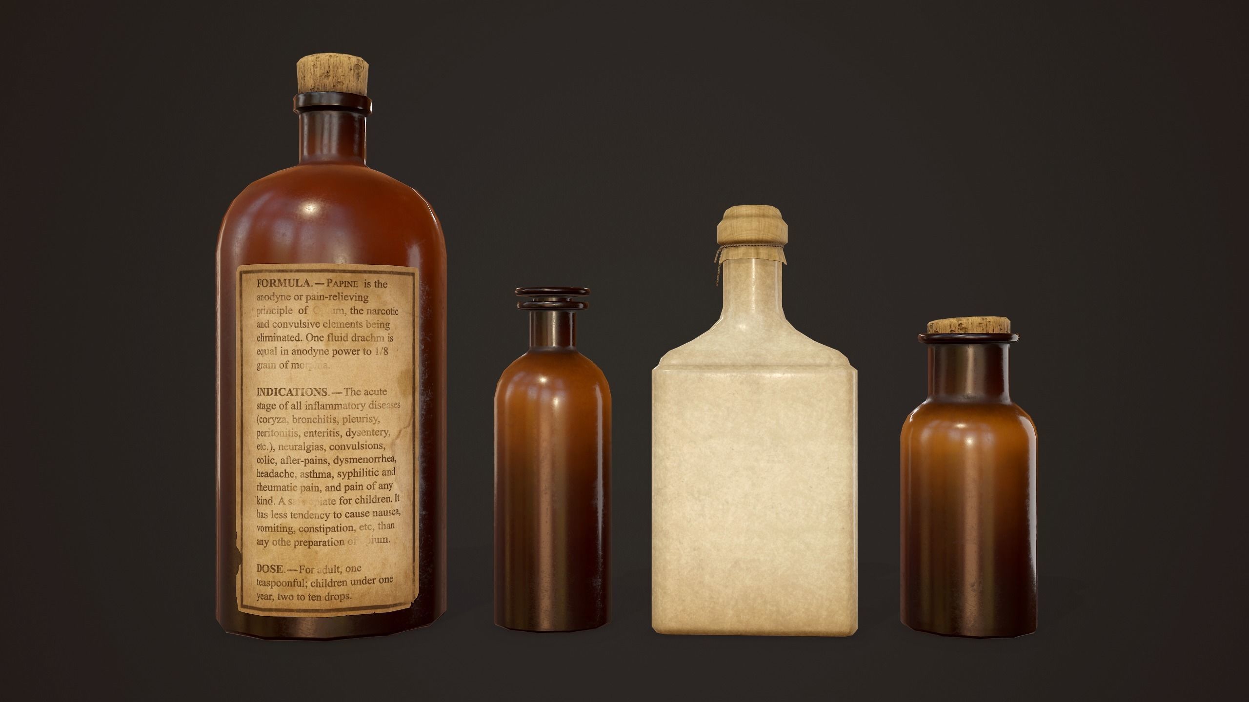 Antique Apothecary Bottles - PBR Game Ready Low-poly 3D model_8
