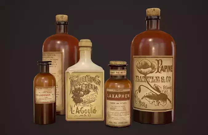 Antique Apothecary Bottles - PBR Game Ready