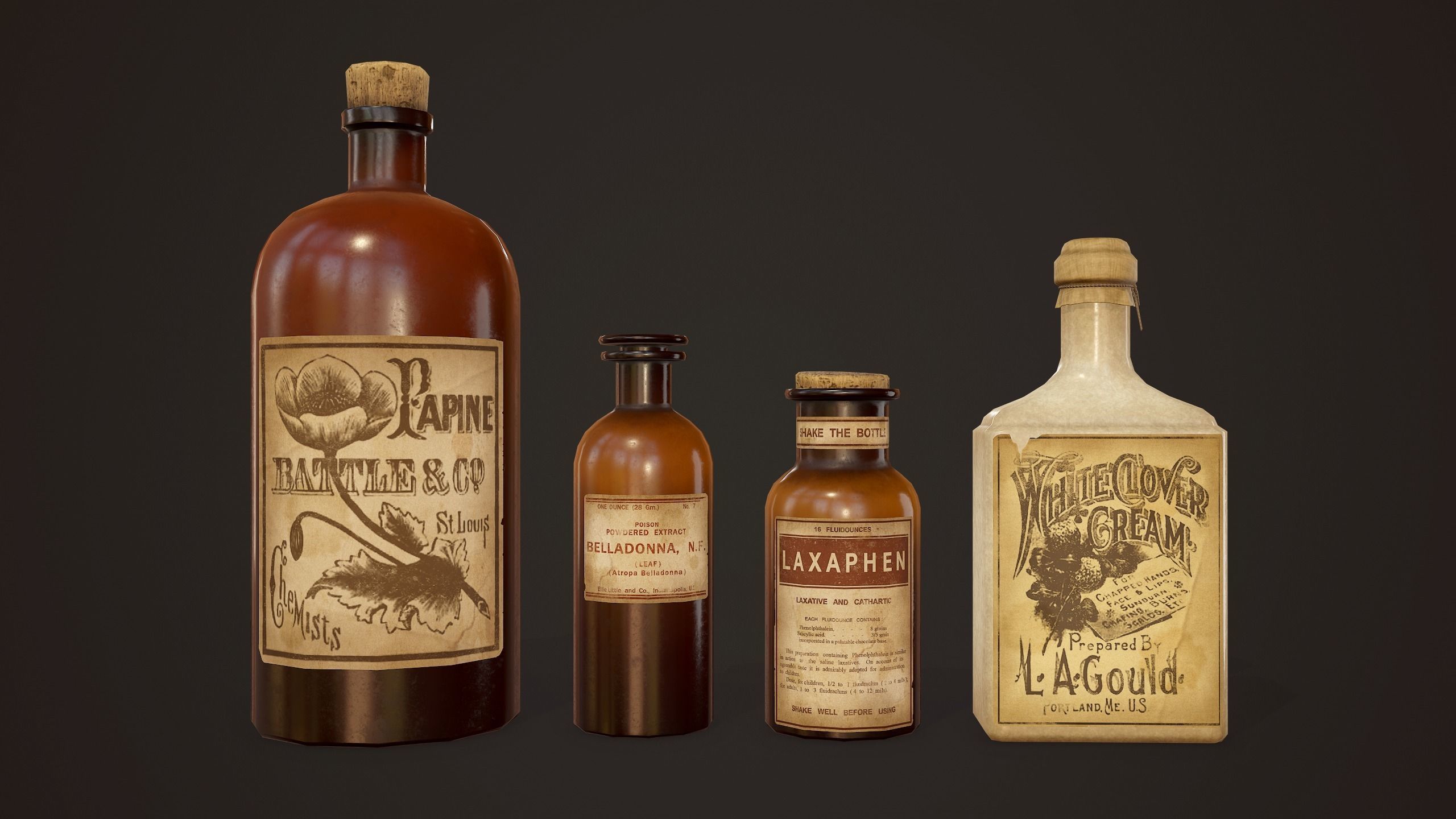 Antique Apothecary Bottles - PBR Game Ready Low-poly 3D model_3