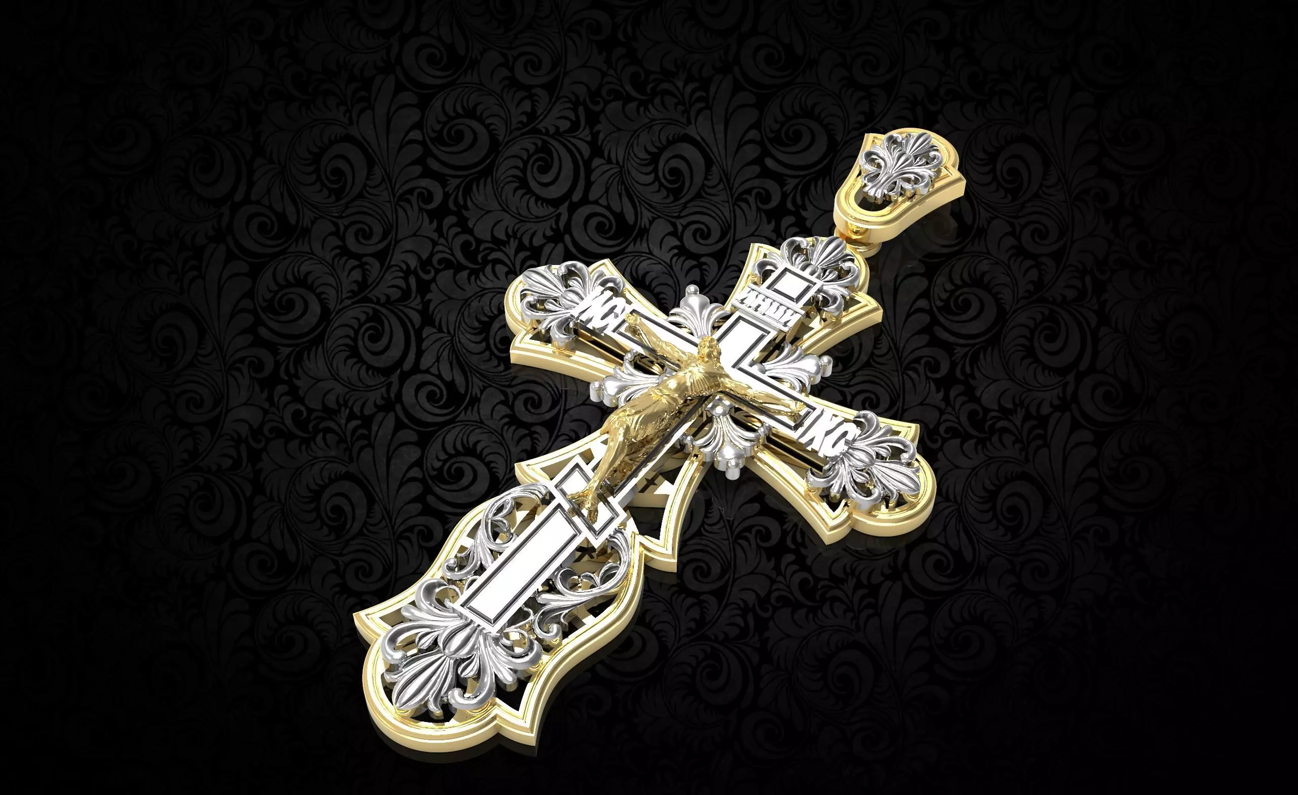 Crucifixion gold and diamond cross pendant 3D print model