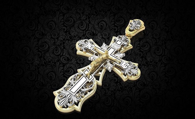 Crucifixion gold and diamond cross pendant 3D print model