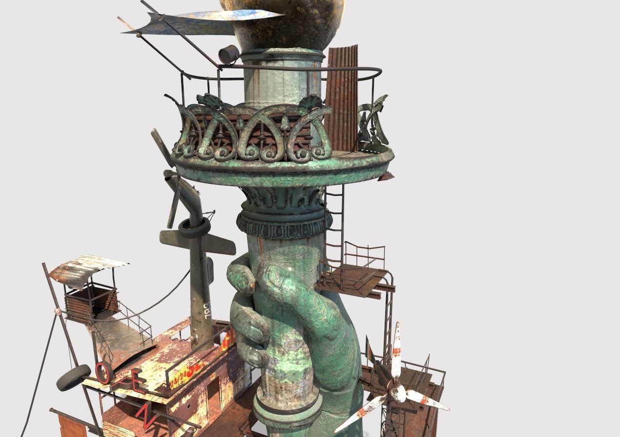 Post-Apocalyptic Base With Statue Of Libertys Hand 3D model_2