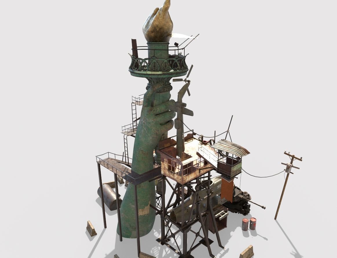 Post-Apocalyptic Base With Statue Of Libertys Hand 3D model_8
