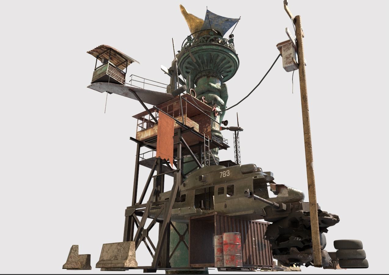 Post-Apocalyptic Base With Statue Of Libertys Hand 3D model_7