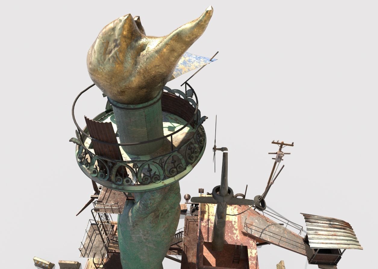 Post-Apocalyptic Base With Statue Of Libertys Hand 3D model_10
