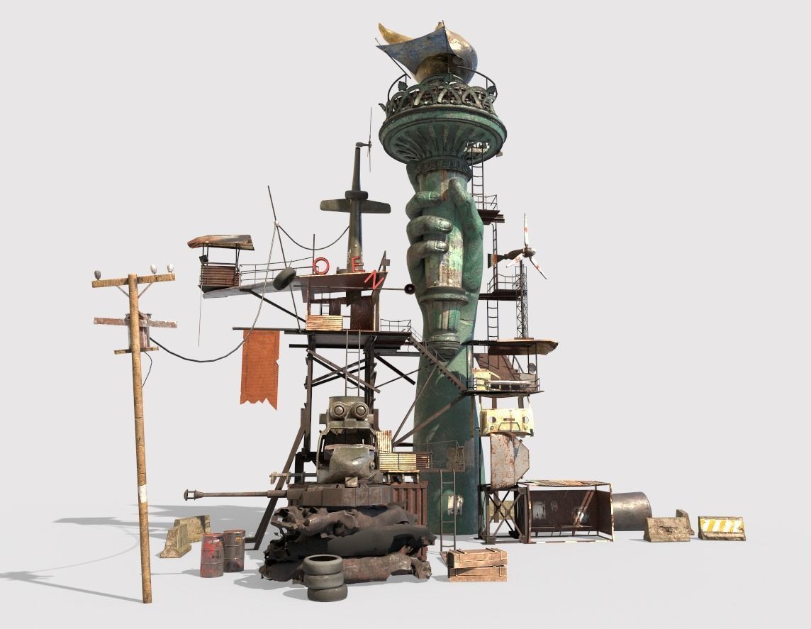 Post-Apocalyptic Base With Statue Of Libertys Hand 3D model_3