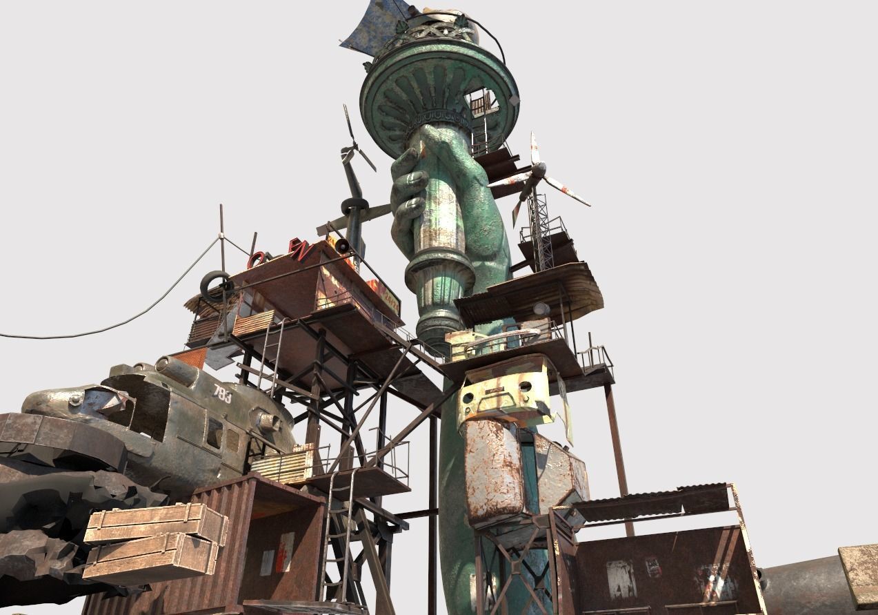 Post-Apocalyptic Base With Statue Of Libertys Hand 3D model_11