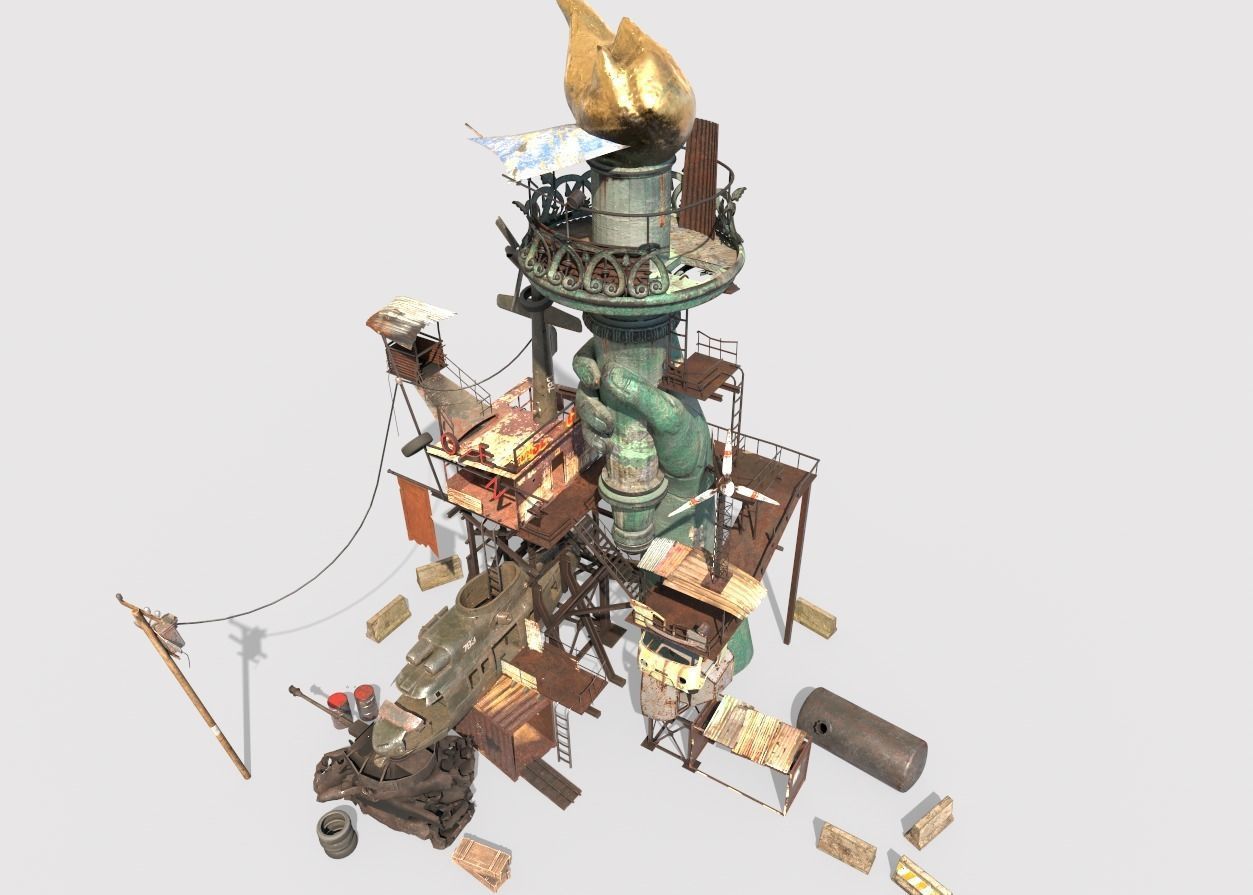 Post-Apocalyptic Base With Statue Of Libertys Hand 3D model_5