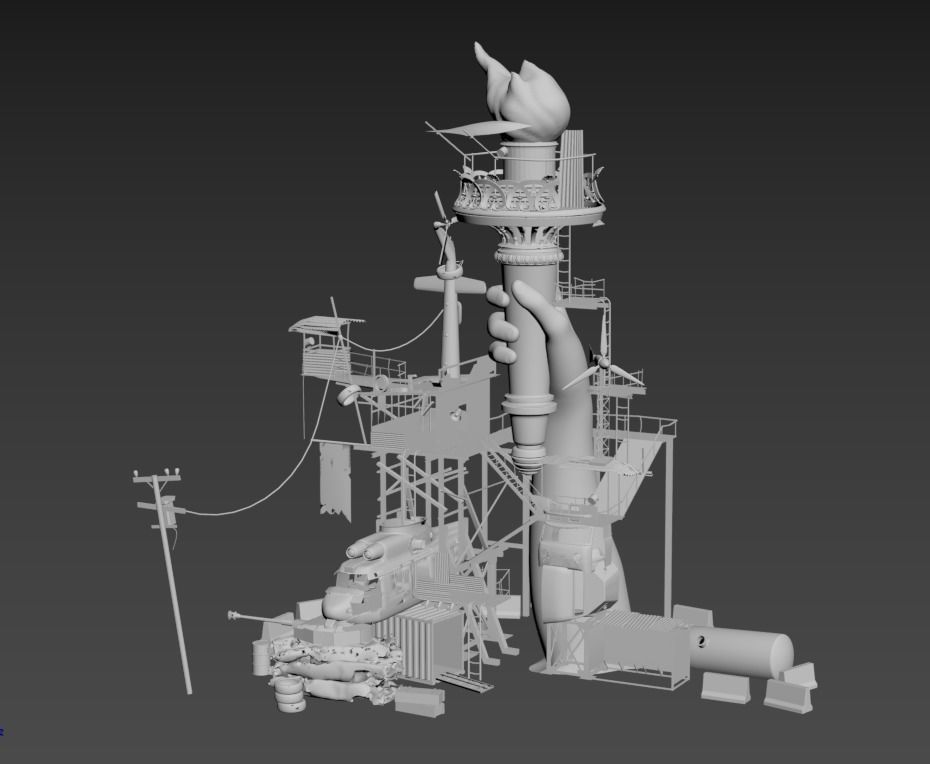 Post-Apocalyptic Base With Statue Of Libertys Hand 3D model_12