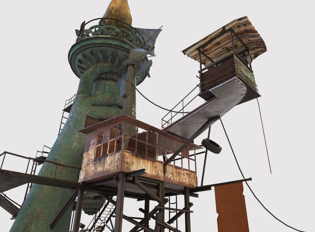 Post-Apocalyptic Base With Statue Of Libertys Hand 3D model_4