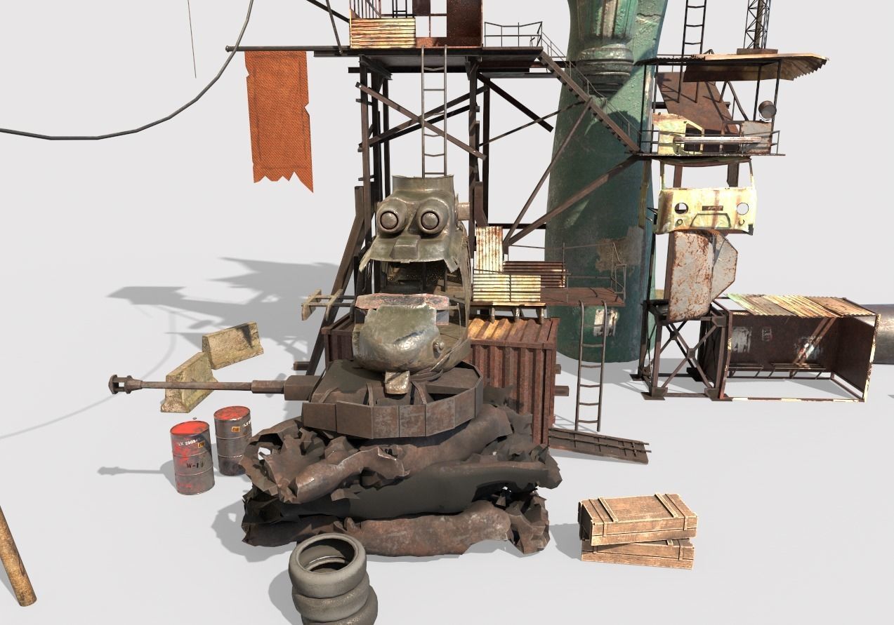 Post-Apocalyptic Base With Statue Of Libertys Hand 3D model_1