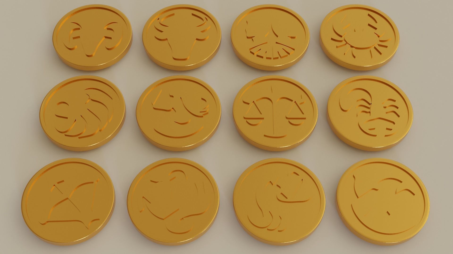 Zodiac signs coins 3D Model Collection_1