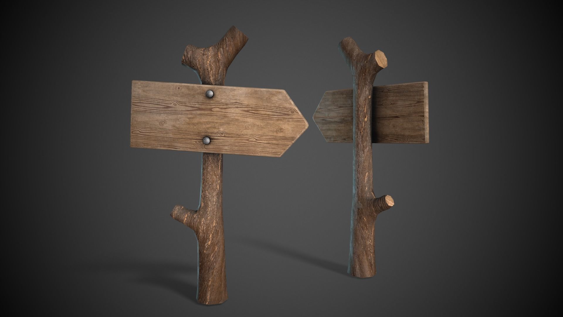 Wooden Sign  Low-poly 3D model_5