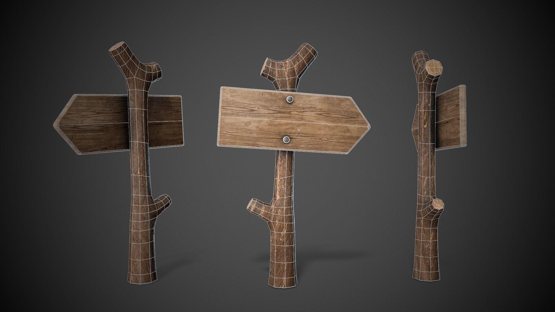 Wooden Sign  Low-poly 3D model_12