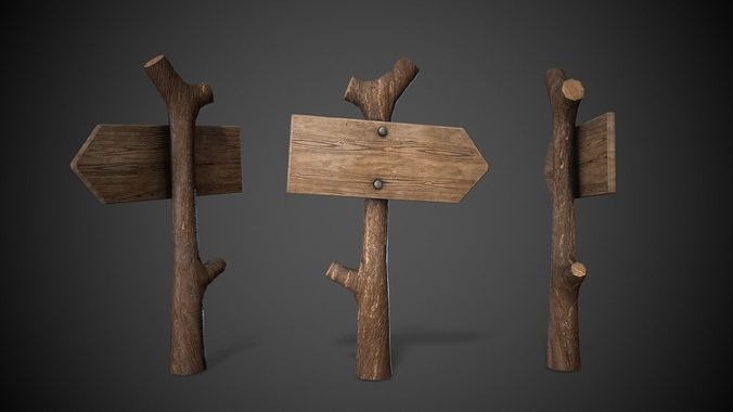 Wooden Sign  Low-poly 3D model
