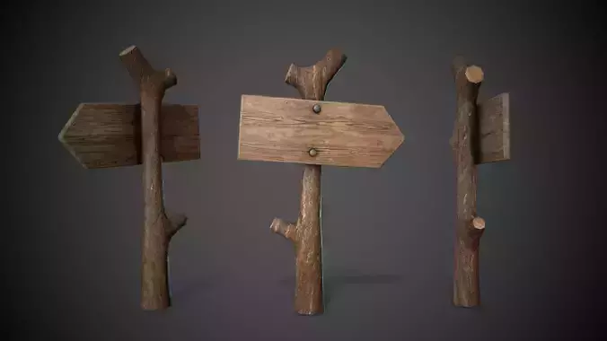 Wooden Sign  Low-poly 3D model