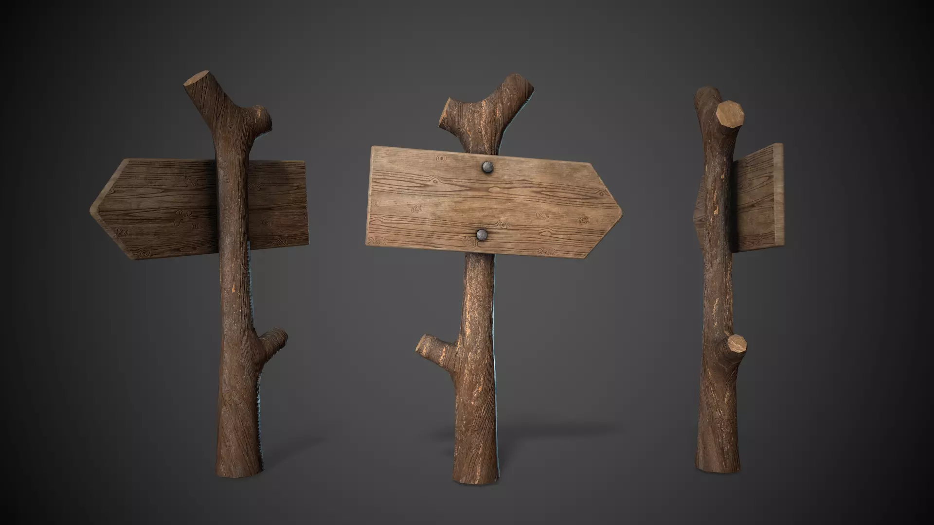 Wooden Sign  Low-poly 3D model_0