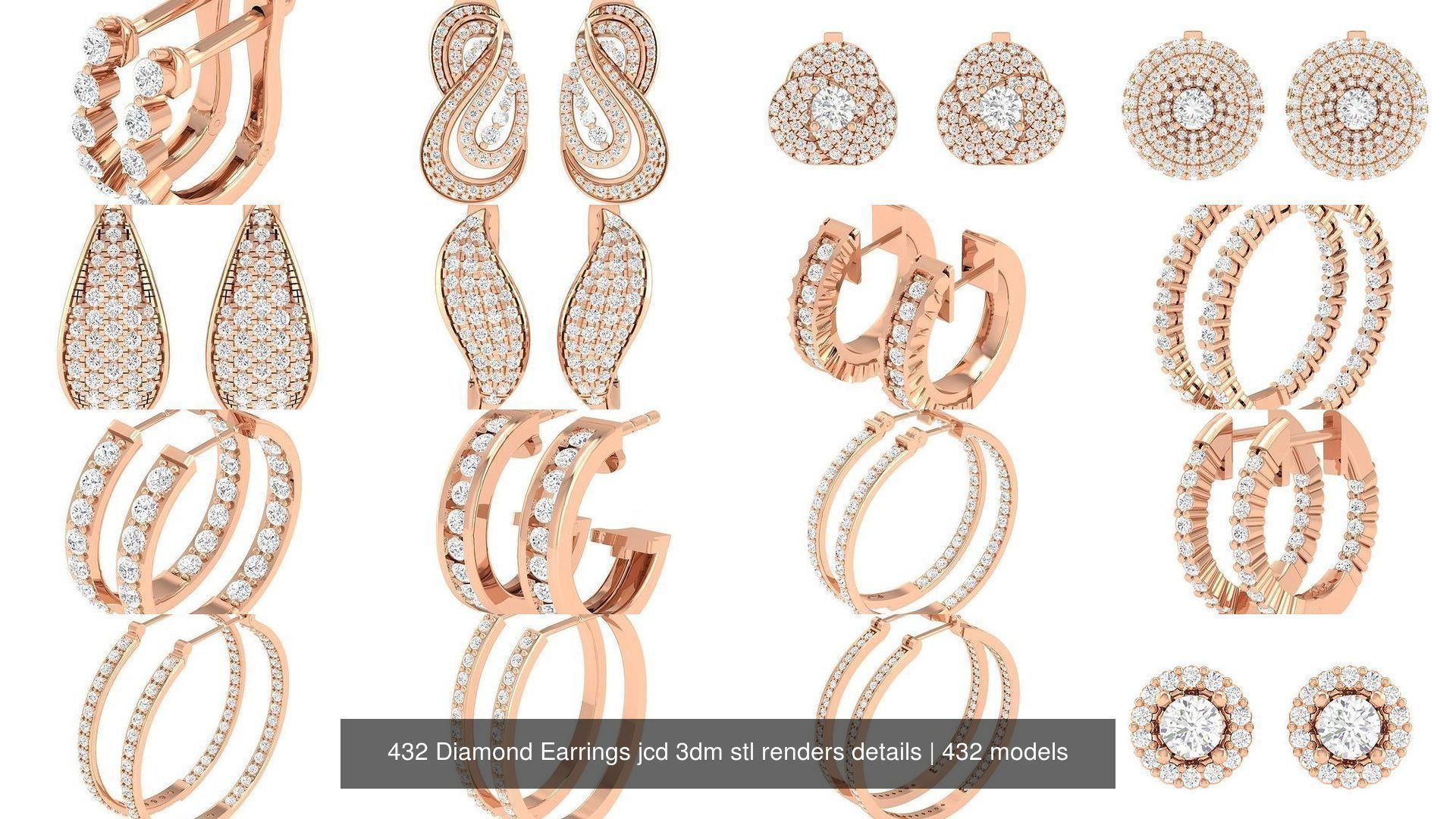 432 Diamond Earrings jcd 3dm stl renders details 3D Model Collection_43