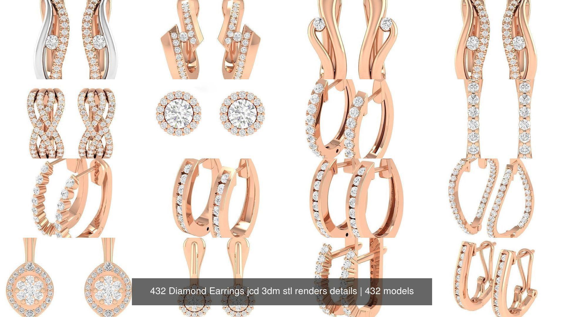432 Diamond Earrings jcd 3dm stl renders details 3D Model Collection_28