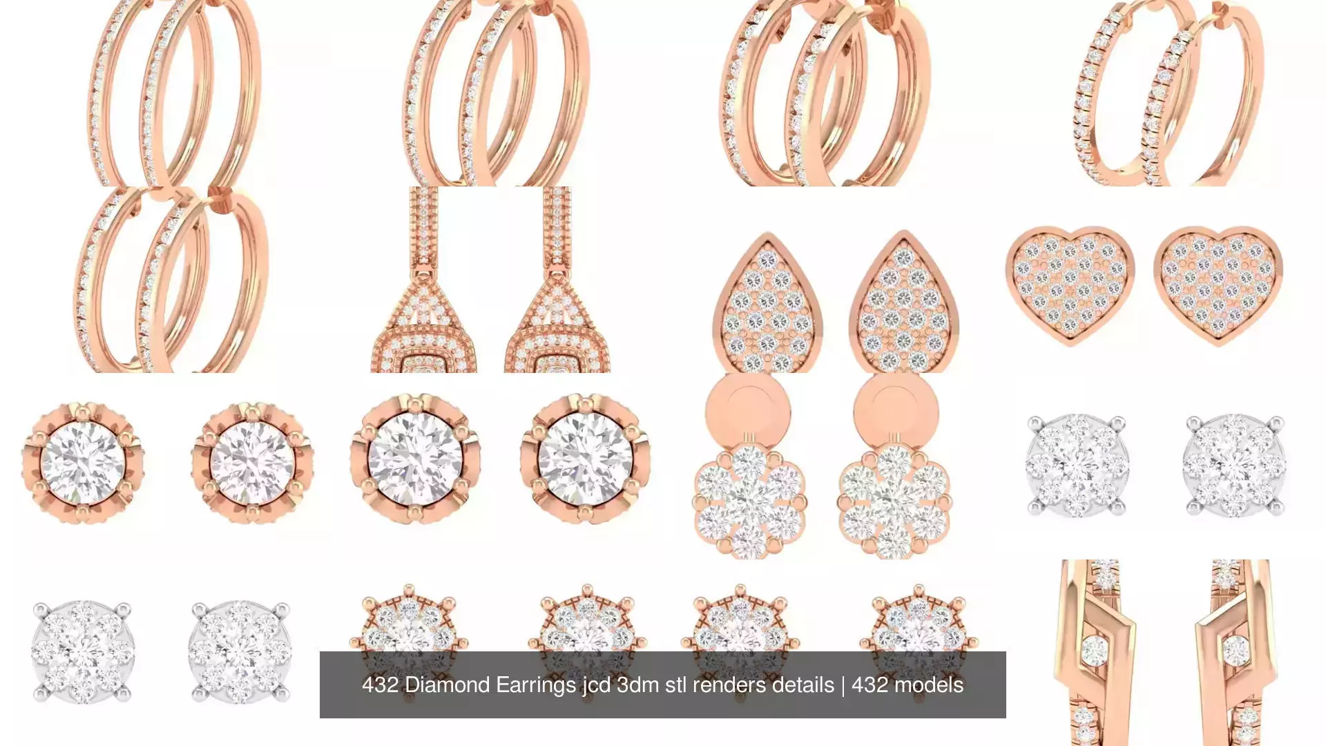 432 Diamond Earrings jcd 3dm stl renders details 3D Model Collection_1