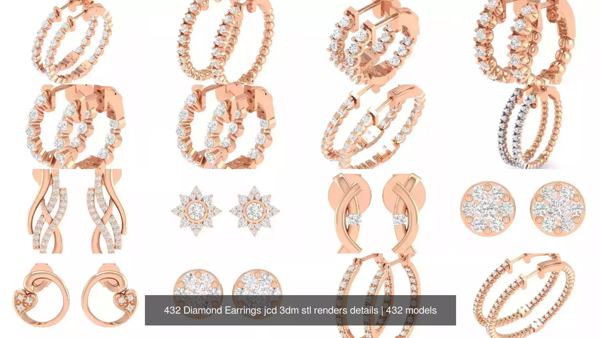 432 Diamond Earrings jcd 3dm stl renders details 3D Model Collection_30