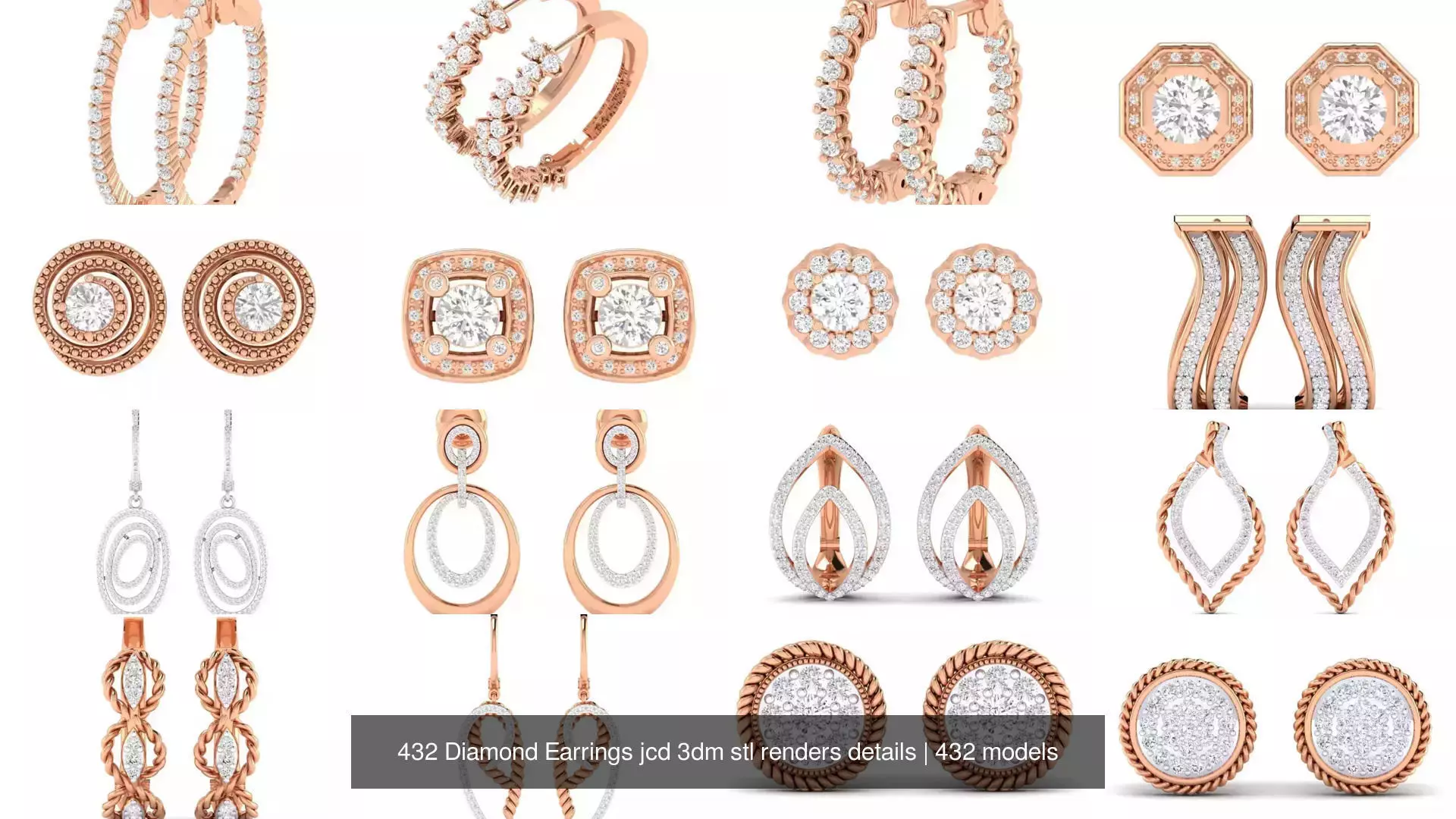 432 Diamond Earrings jcd 3dm stl renders details 3D Model Collection_53