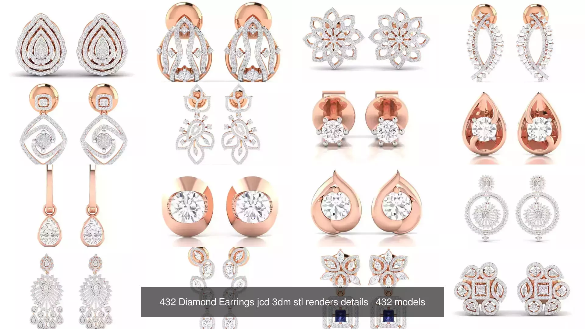 432 Diamond Earrings jcd 3dm stl renders details 3D Model Collection_68