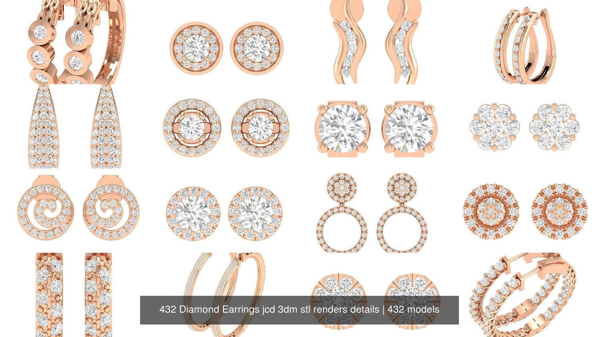 432 Diamond Earrings jcd 3dm stl renders details 3D Model Collection_76